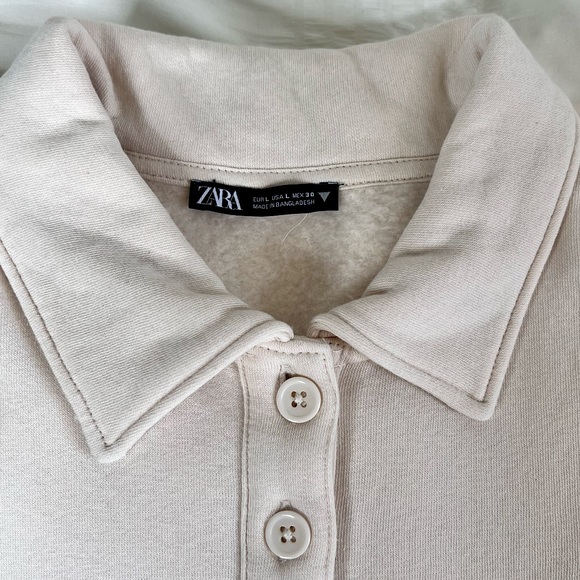 ZARA Quarter Button Up Polo Fleece Sweater Cream Size: Large - Picture 4 of 5